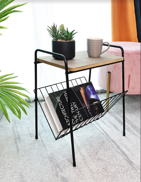 Magazine Rack Side Table Oak & Black - SLENDER