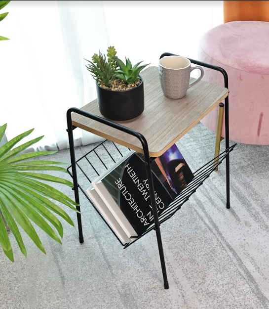 Magazine Rack Side Table Oak & Black - SLENDER