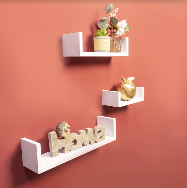 Set of 3 - U WHITE Floating Wall Shelf - CHELF