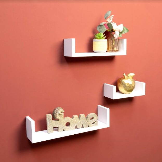 Set of 3 - U WHITE Floating Wall Shelf - CHELF