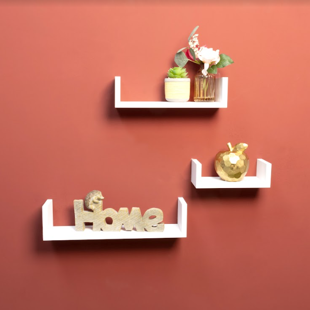 Set of 3 - U WHITE Floating Wall Shelf - CHELF