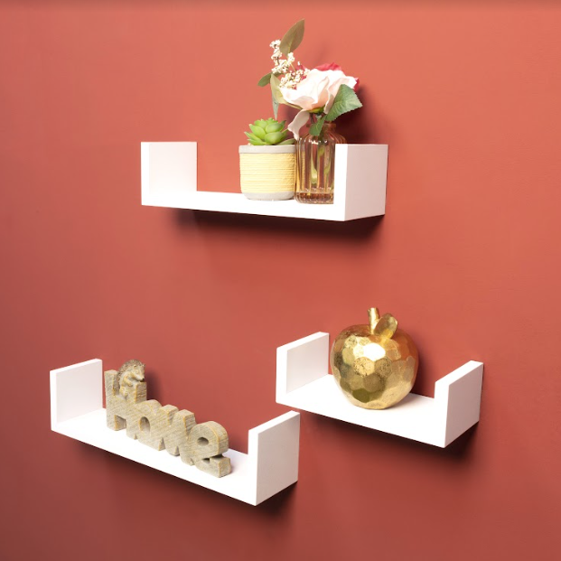 Set of 3 - U WHITE Floating Wall Shelf - CHELF