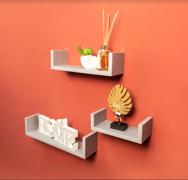 Set of 3 - U GREY Floating Wall Shelf - CHELF