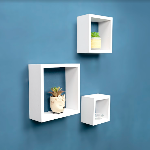 Set of 3 Cube White Floating Wall Shelf - CHELF