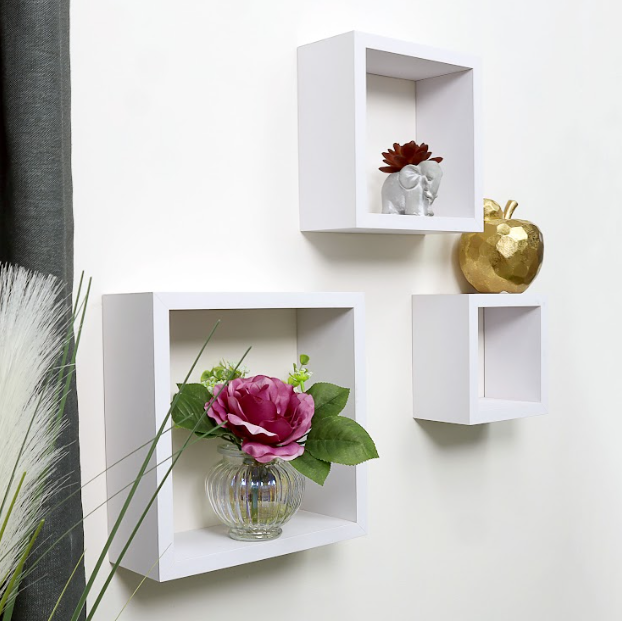 Set of 3 Cube White Floating Wall Shelf - CHELF