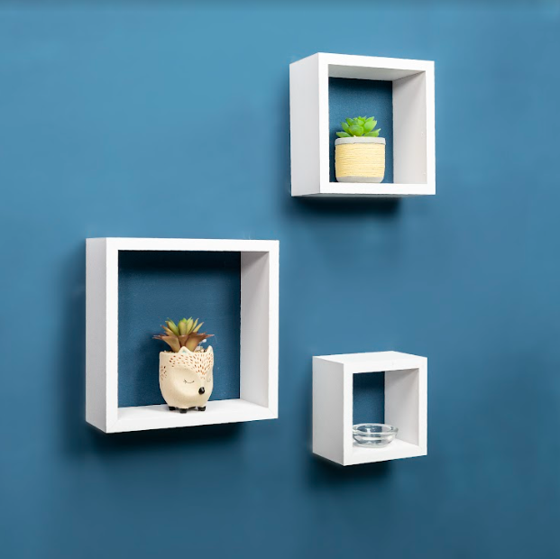 Set of 3 Cube White Floating Wall Shelf - CHELF