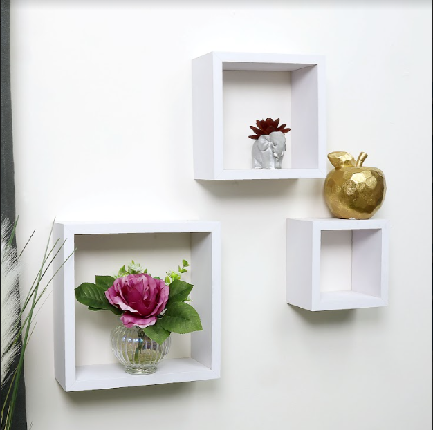 Set of 3 Cube White Floating Wall Shelf - CHELF