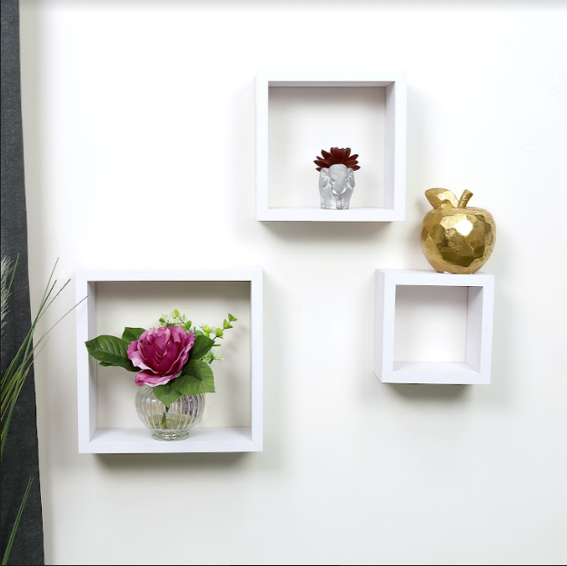 Set of 3 Cube White Floating Wall Shelf - CHELF