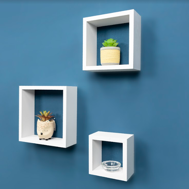 Set of 3 Cube White Floating Wall Shelf - CHELF