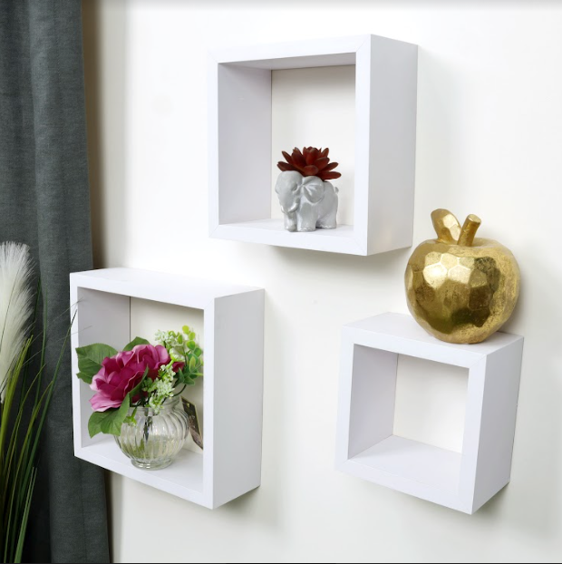 Set of 3 Cube White Floating Wall Shelf - CHELF