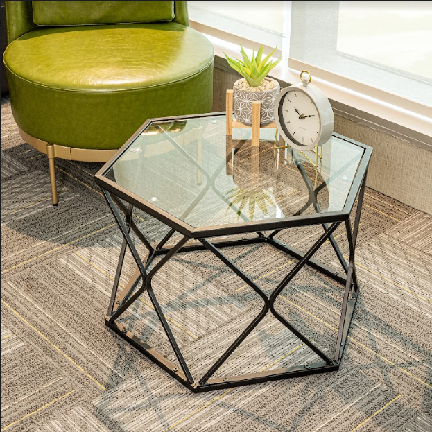 Hexagon Tempered Glass  Black Coffee Side Table (Big) - SLENDER