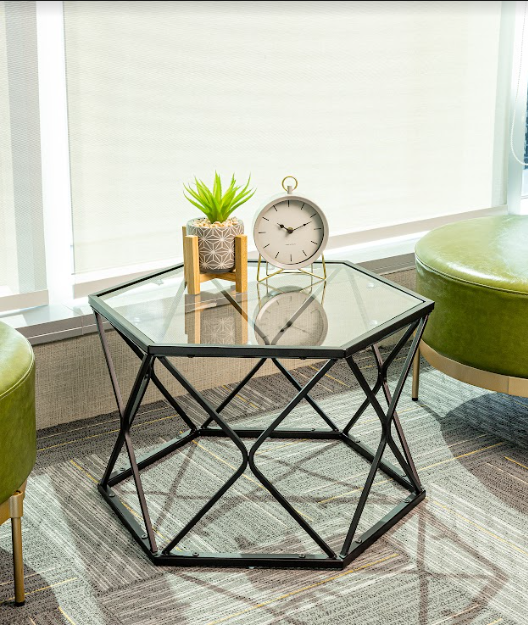 Hexagon Tempered Glass  Black Coffee Side Table (Big) - SLENDER