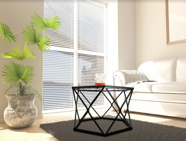 Hexagon Tempered Glass  Black Coffee Side Table (Big) - SLENDER