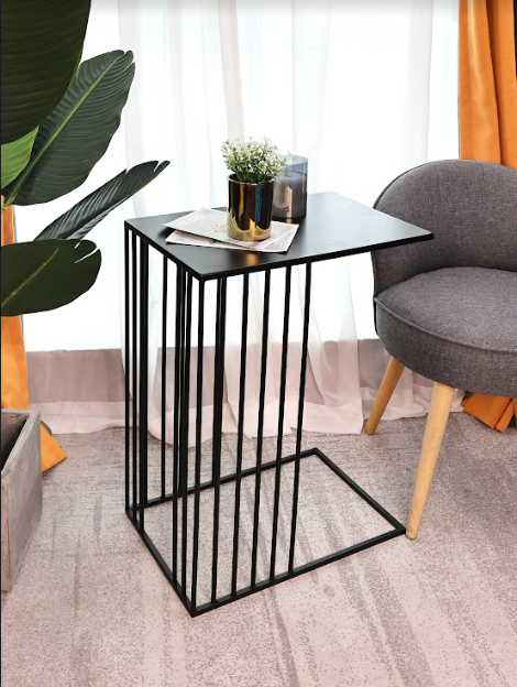 Metal Sofa Side Table Rectangular Black  - SLENDER