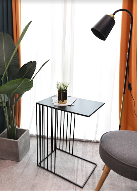 Metal Sofa Side Table Rectangular Black  - SLENDER