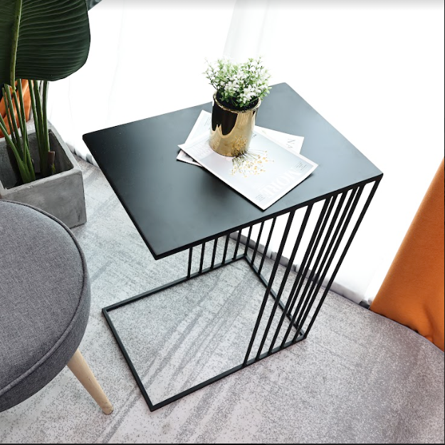 Metal Sofa Side Table Rectangular Black  - SLENDER