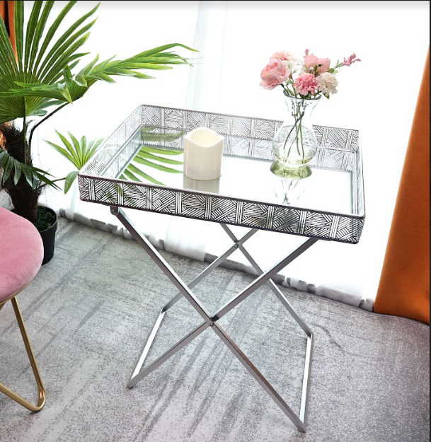 Silver Mirror  Foldable Tray Table - SLENDER