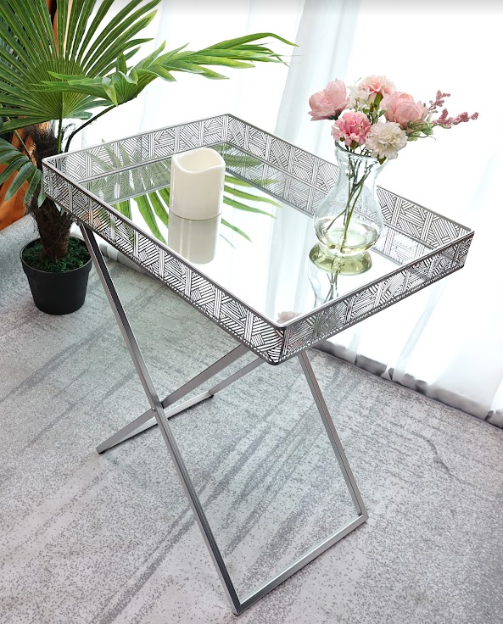 Silver Mirror  Foldable Tray Table - SLENDER