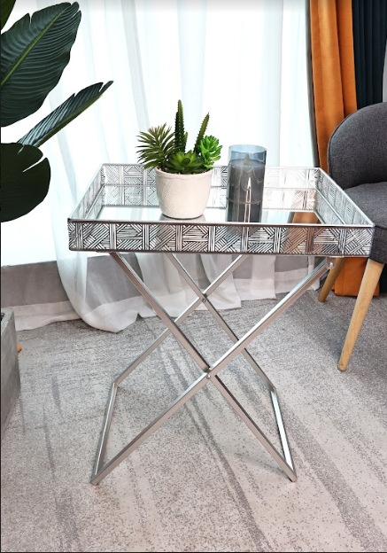 Silver Mirror  Foldable Tray Table - SLENDER