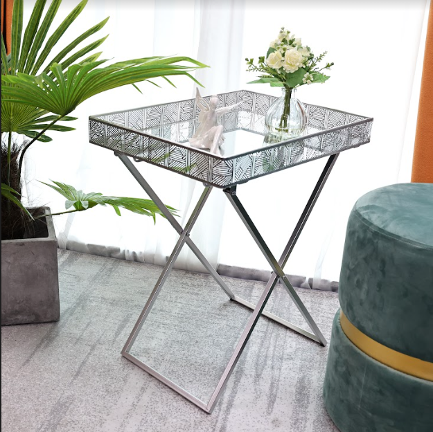 Silver Mirror  Foldable Tray Table - SLENDER