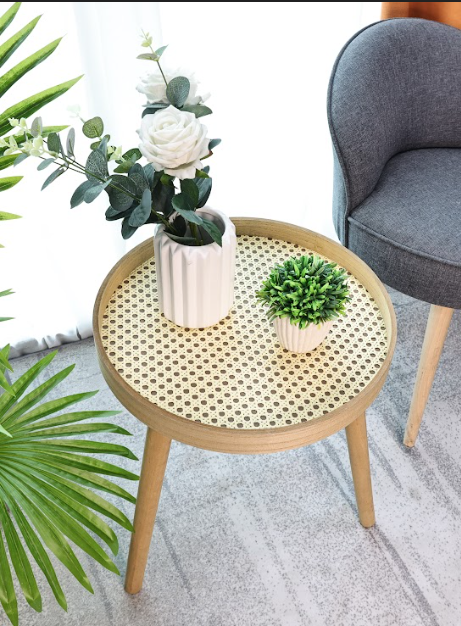 Cane Oak Round Side Table - SLENDER