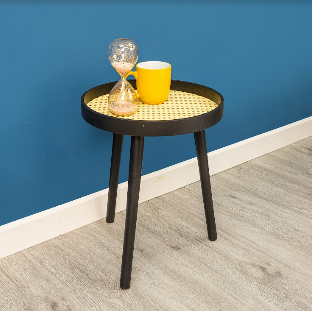 Cane Black Round Side Table - SLENDER