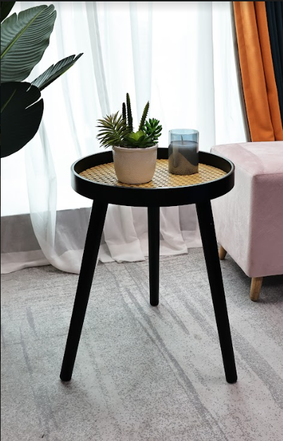 Cane Black Round Side Table - SLENDER