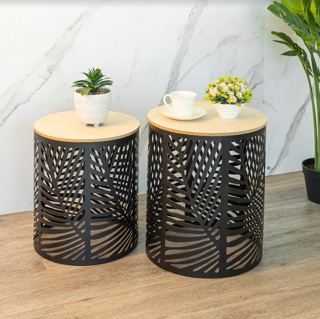 Set of 2 Leaf Cut Basket Table - SLENDER