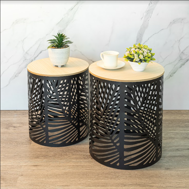 Set of 2 Leaf Cut Basket Table - SLENDER