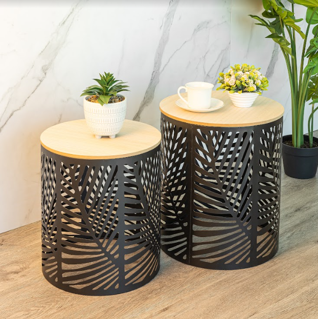 Set of 2 Leaf Cut Basket Table - SLENDER