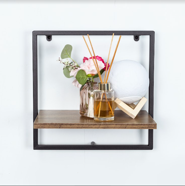 1 Tier Dark OAK Wall Shelf with Black Metal Frame - PARGI