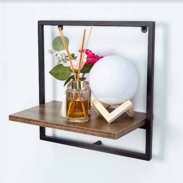 1 Tier Dark OAK Wall Shelf with Black Metal Frame - PARGI