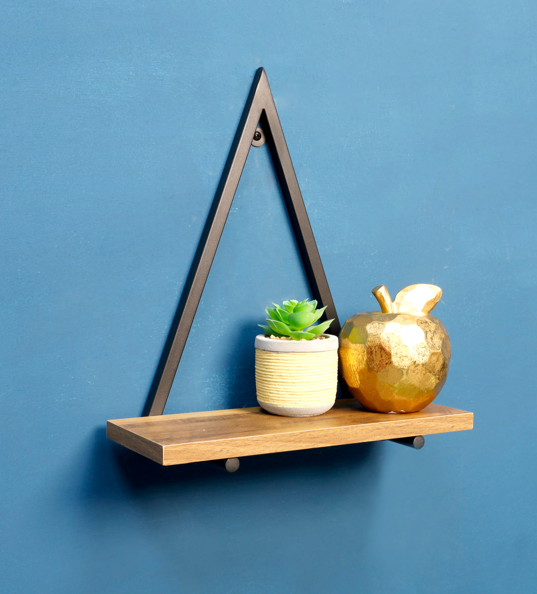 1 Tier Dark OAK Triangle Wall Shelf with Black Metal Frame - PARGI