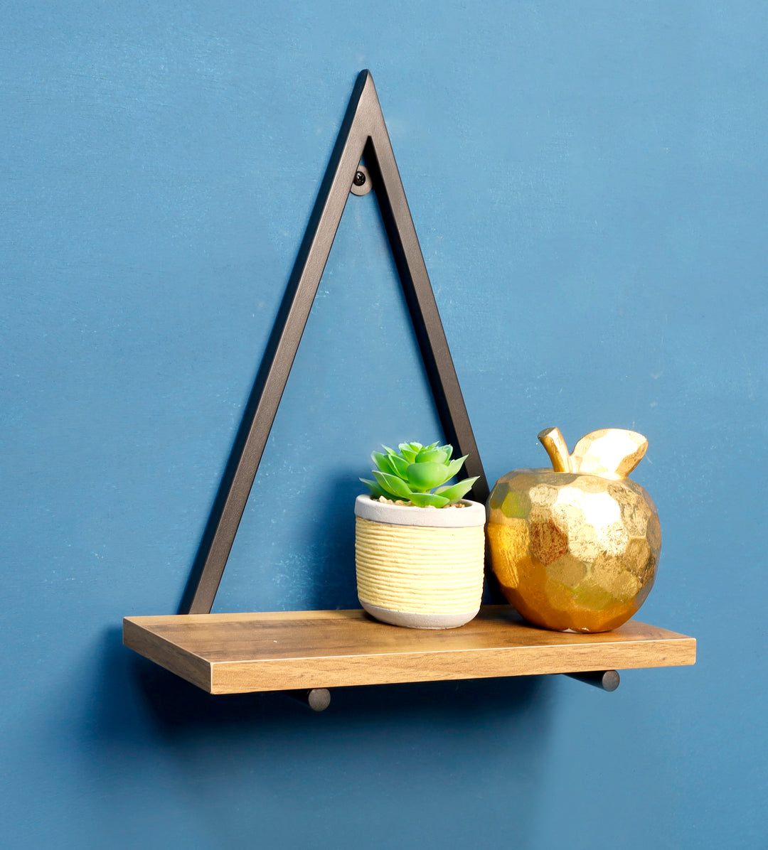 1 Tier Dark OAK Triangle Wall Shelf with Black Metal Frame - PARGI