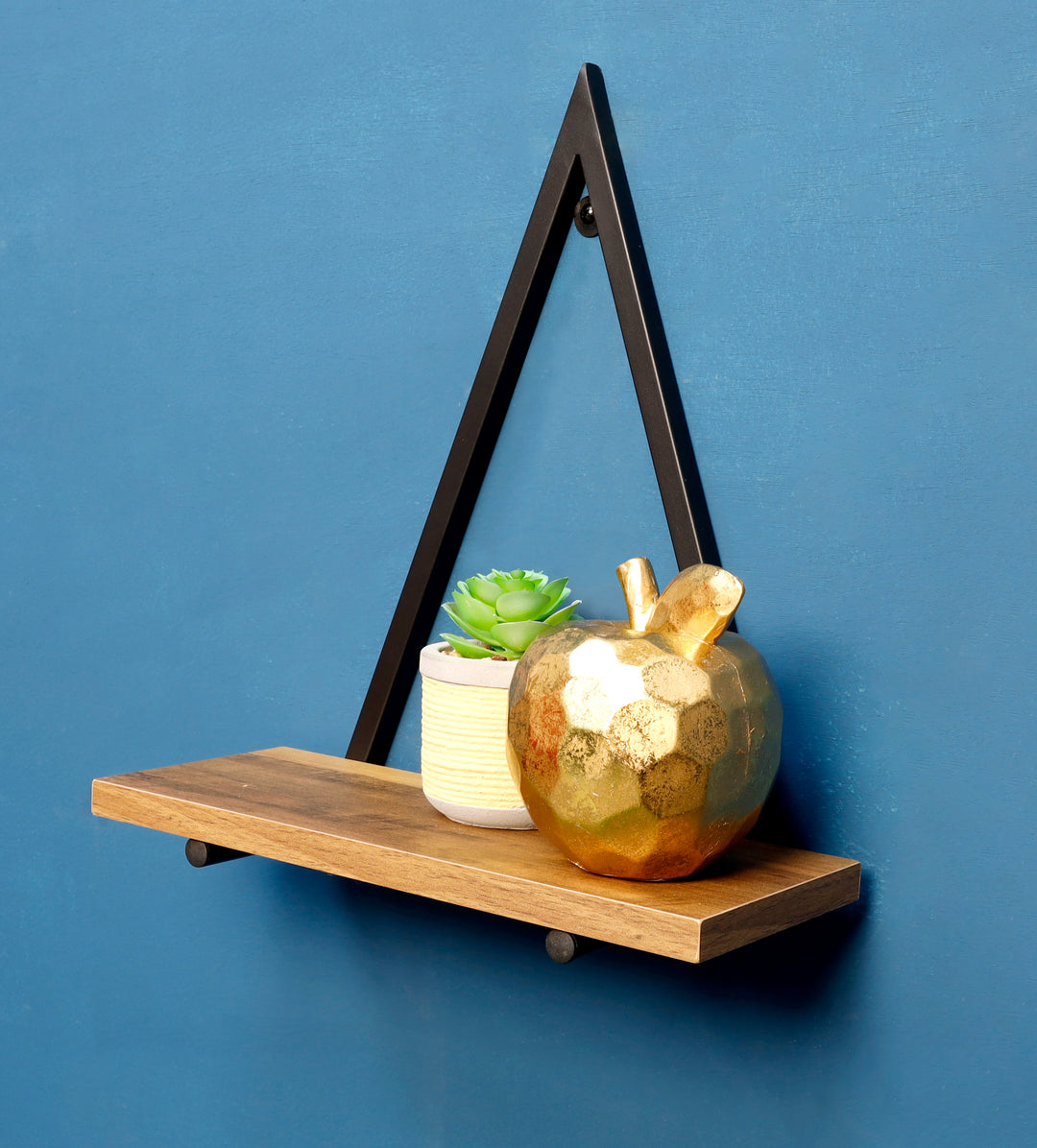 1 Tier Dark OAK Triangle Wall Shelf with Black Metal Frame - PARGI