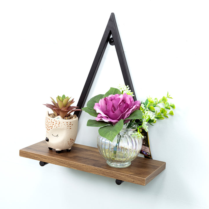 1 Tier Dark OAK Triangle Wall Shelf with Black Metal Frame - PARGI