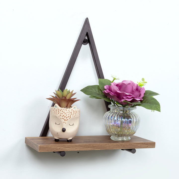 1 Tier Dark OAK Triangle Wall Shelf with Black Metal Frame - PARGI