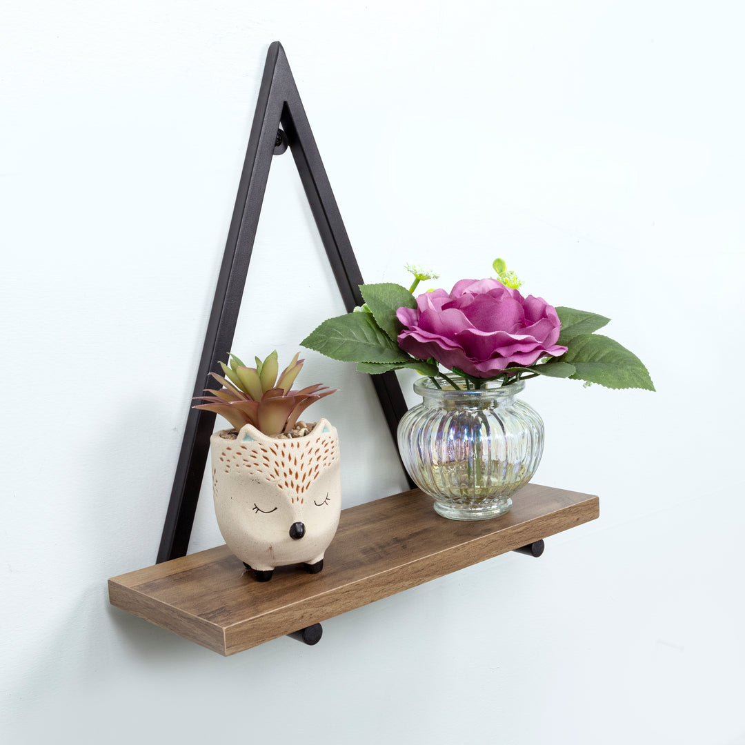 1 Tier Dark OAK Triangle Wall Shelf with Black Metal Frame - PARGI