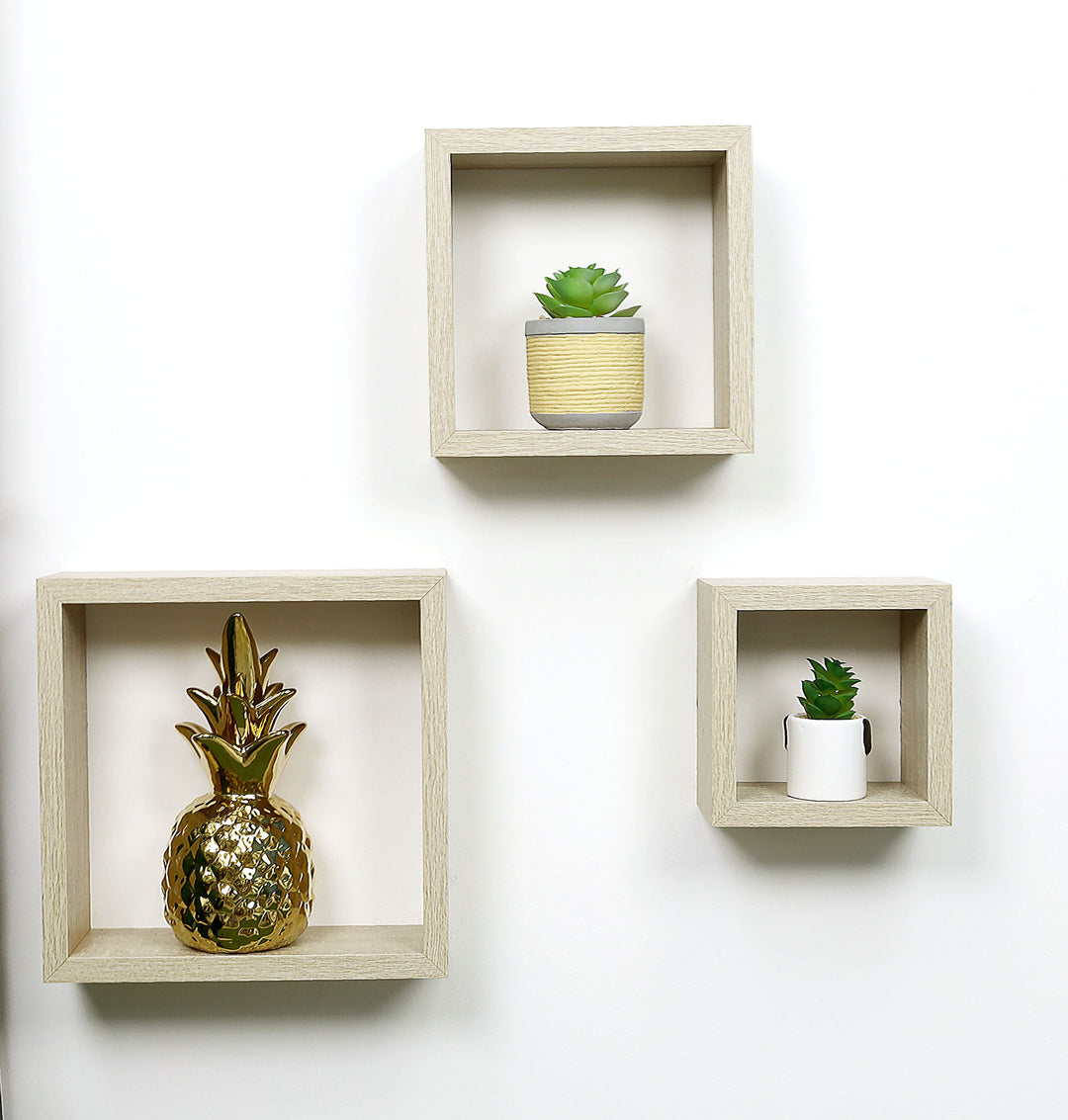 Set of 3 Cube Oak Floating Wall Shelf - CHELF