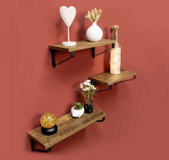 Set of 3 Dark OAK Floating Wall Shelves - PARGI