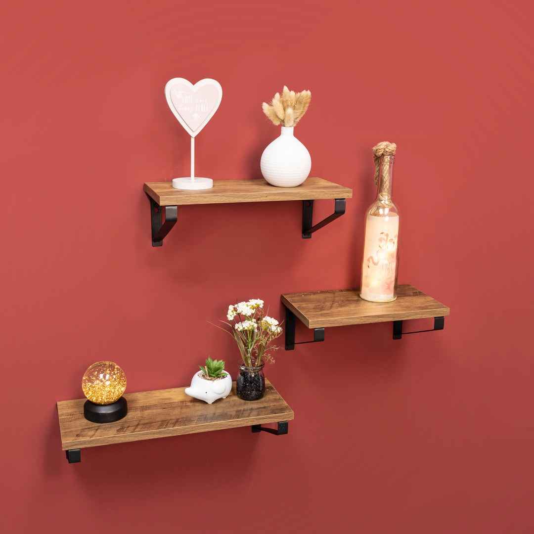 Set of 3 Dark OAK Floating Wall Shelves - PARGI