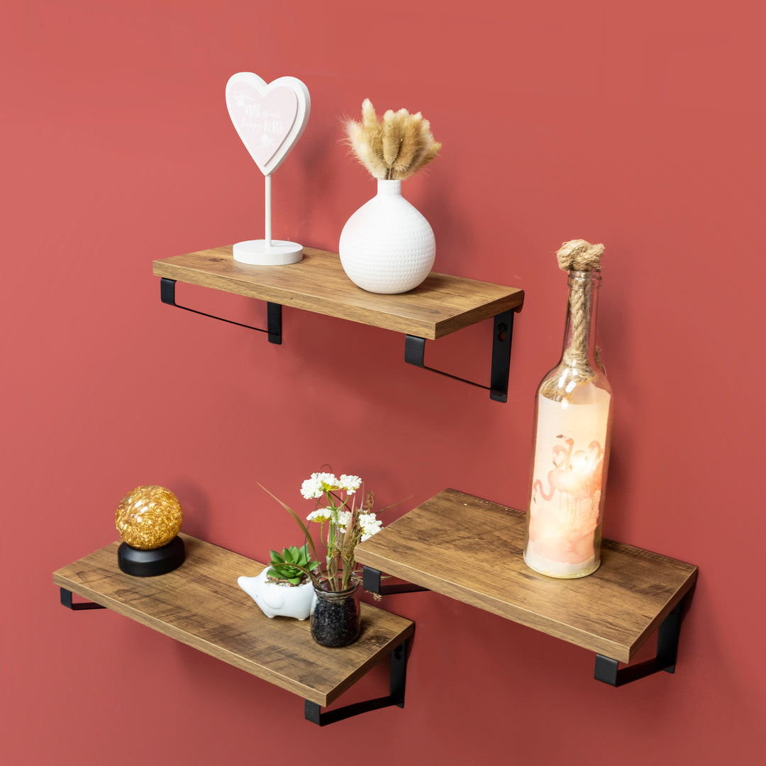 Set of 3 Dark OAK Floating Wall Shelves - PARGI