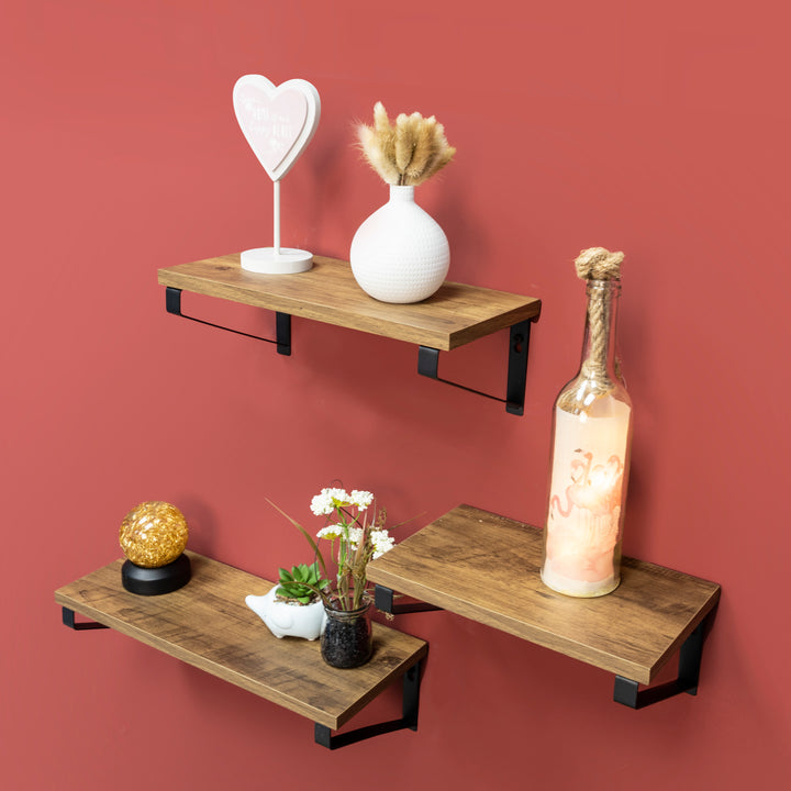 Set of 3 Dark OAK Floating Wall Shelves - PARGI