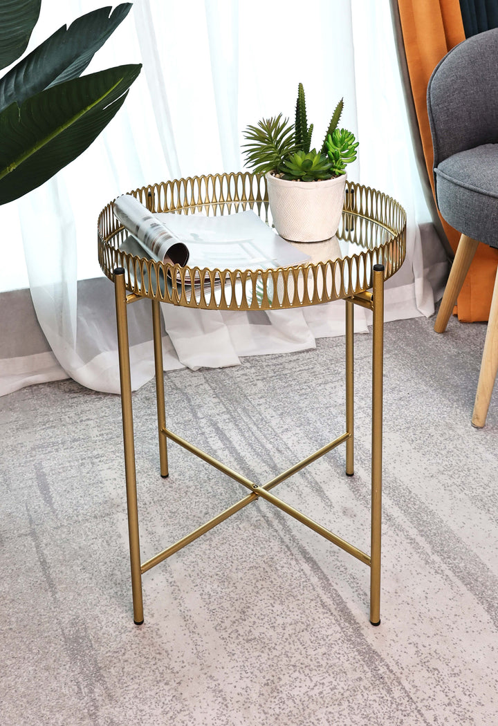 Gold Oval Mirror Tray Table - SLENDER