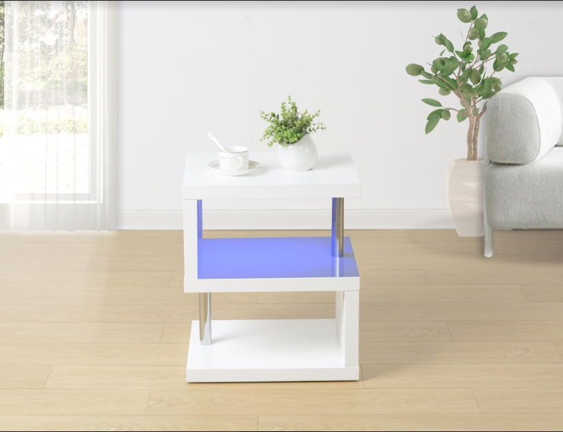 3 Layer WHITE Coffee Table with BLUE LED Light - EFFULGENCE