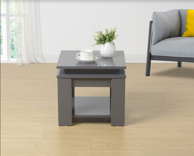 GREY Square Side Table with BLUE LED Light - EFFULGENCE