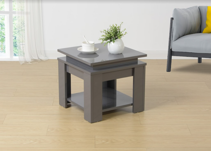 GREY Square Side Table with BLUE LED Light - EFFULGENCE