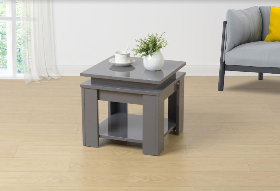 GREY Square Side Table with BLUE LED Light - EFFULGENCE